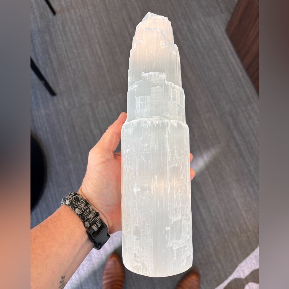 Elegant White Selenite Tower - 12” tall